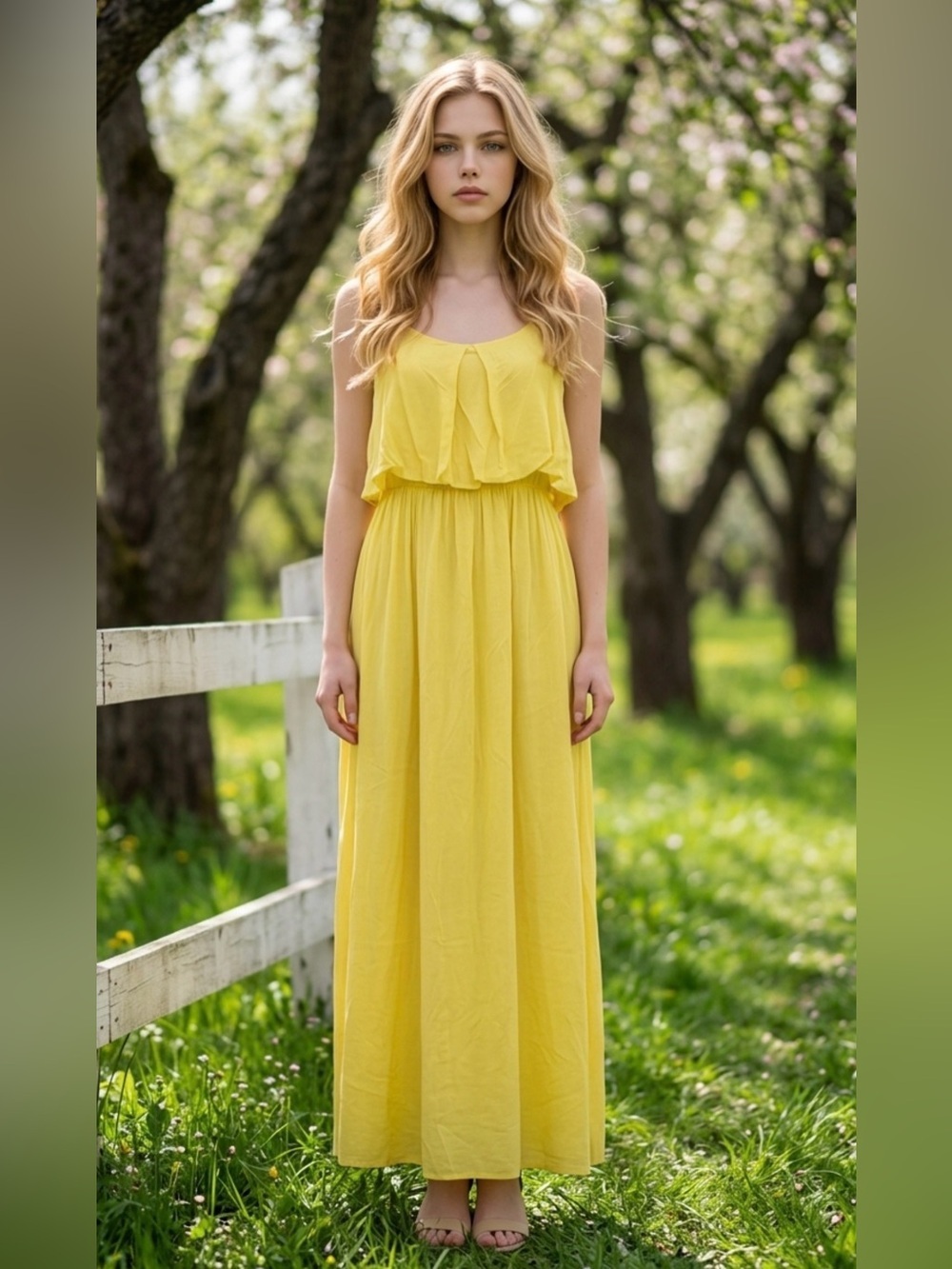 New Collection Viscose Yellow Ruffled Tank Maxi Dress